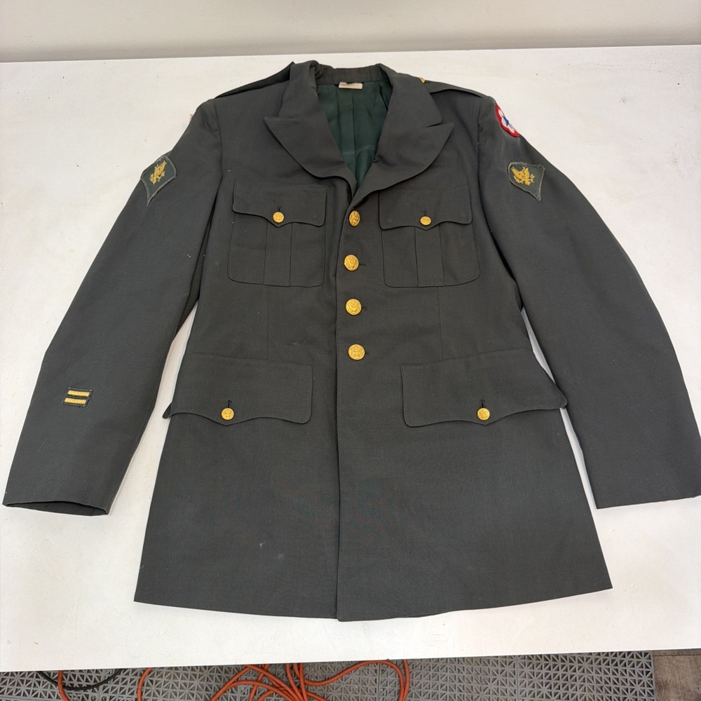 Vintage US Army Military Dress Coat Green Uniform Jacket 39L